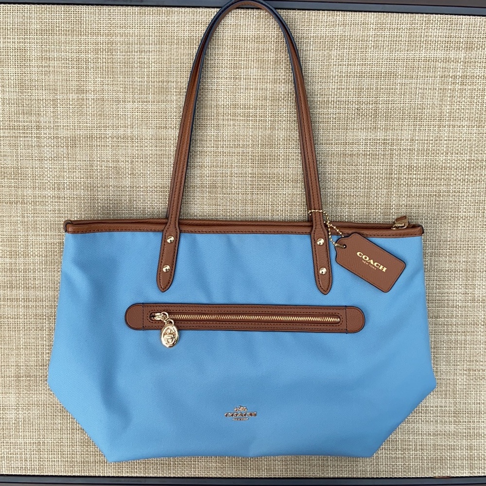 COACH SAWYER  Bluejay Blue Zip Top Canvas Twill Tote F37237